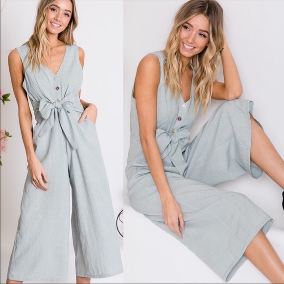 Davi & Dani Pants - Front Tie Wide Leg Jumpsuit